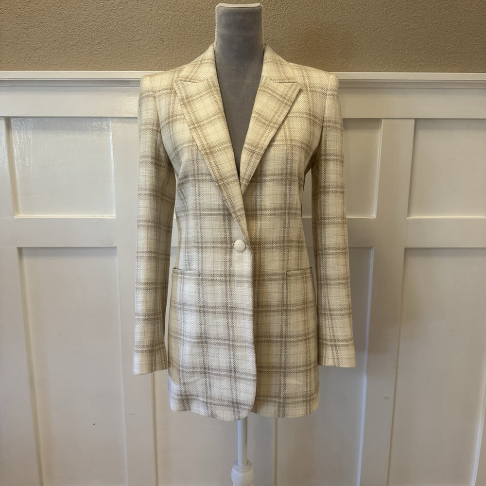 New Lafayette 148 New York Whitney Texture Plaid Jacket Size:2 Wool Linen Blend